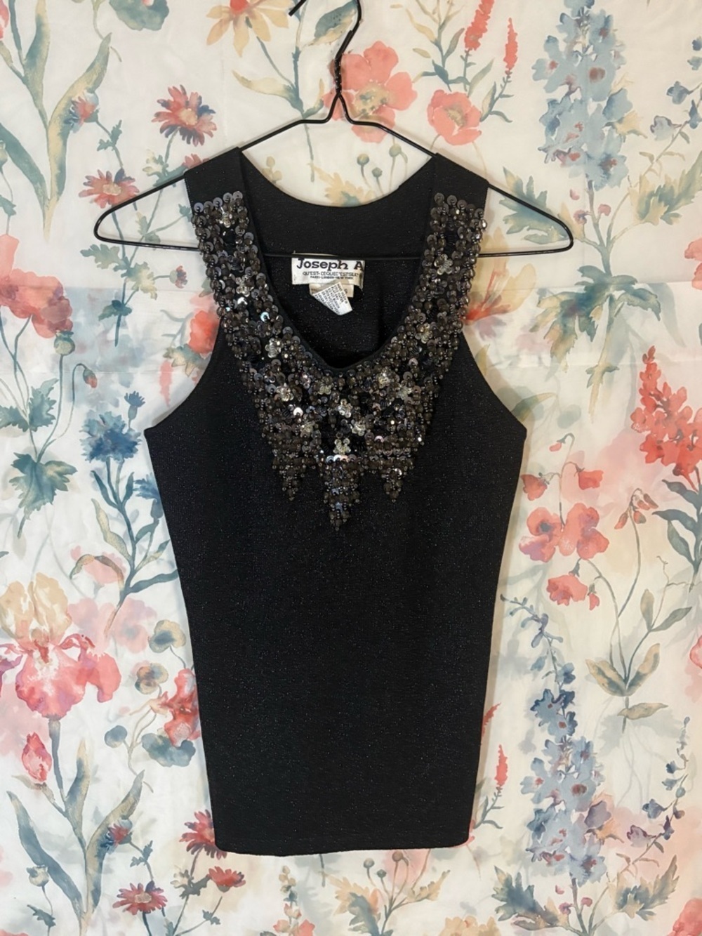 Vintage Joseph A. Black Sequin Beaded Tank Top
